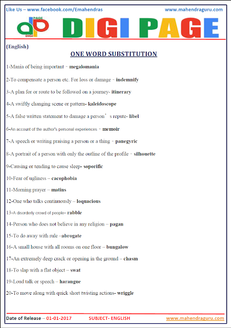  DP | ONE WORD SUBSTITUTION | 1 - JAN - 17
