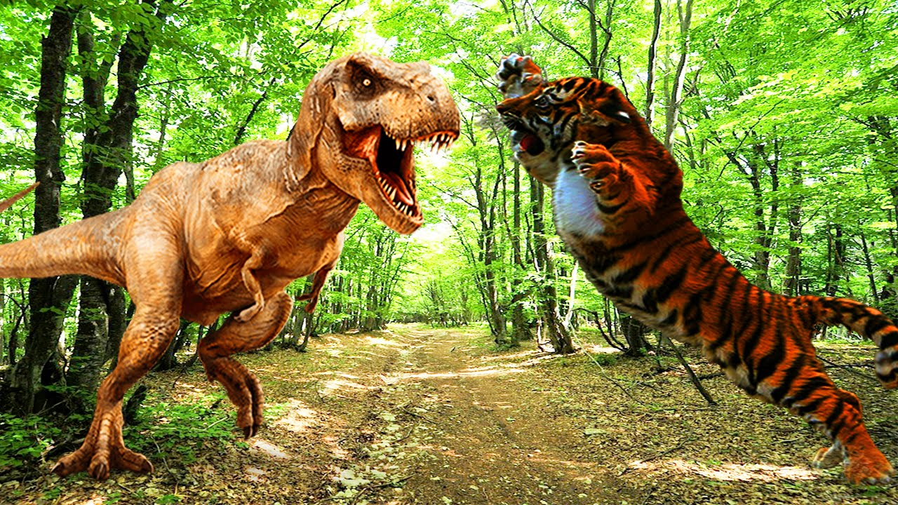 tiger vs dinosaurs fighting lion elephant bear cheetah gorilla