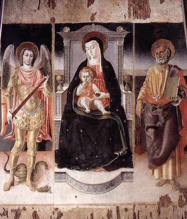 Madonna, São Pedro e São Miguel Arcanjo. Lorenzo da Viterbo (1444 – 1476) Cerveteri, igreja de Santa Maria Maggiore