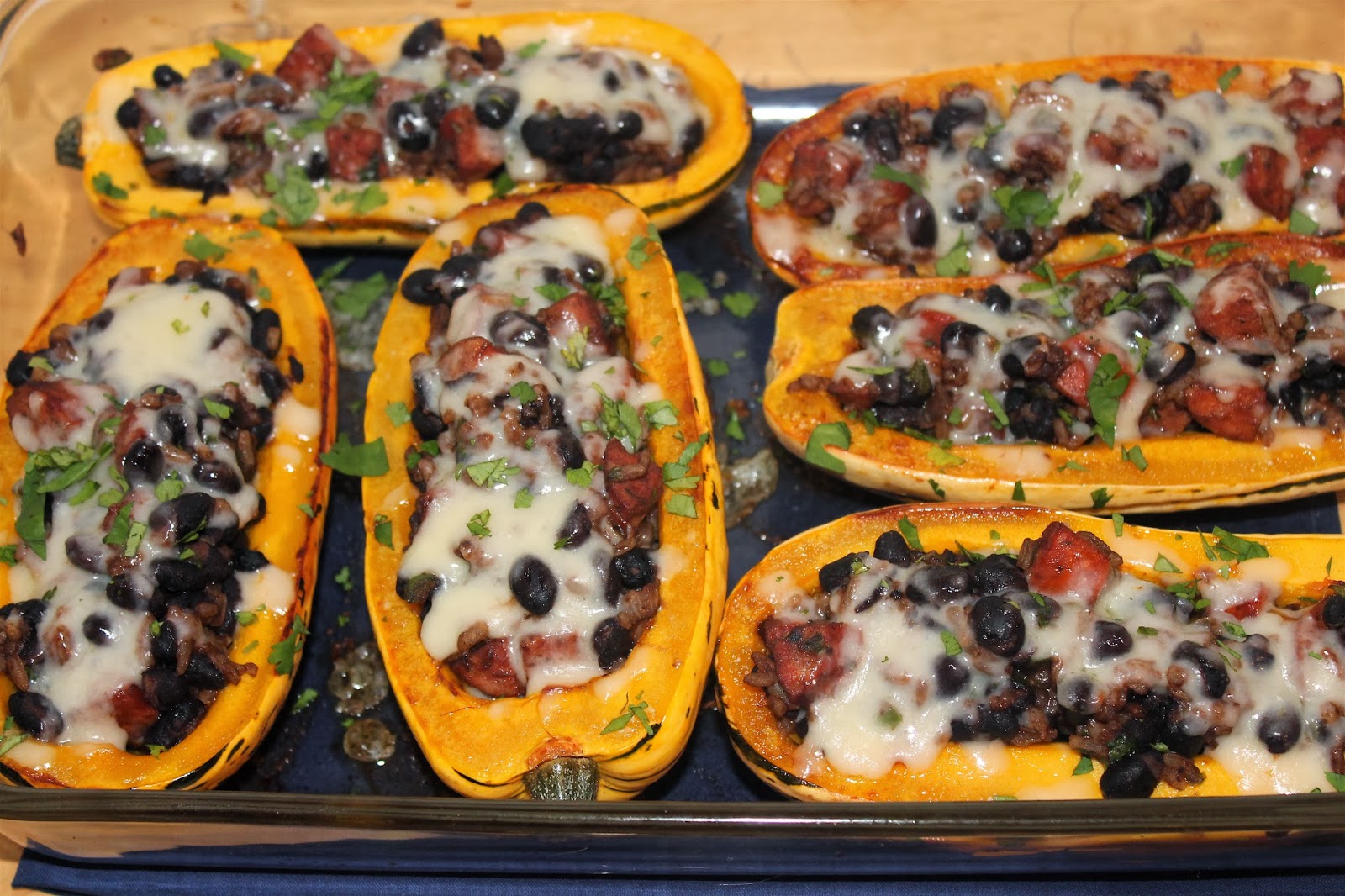 Savory Moments Chorizo and black bean stuffed delicata squash boats