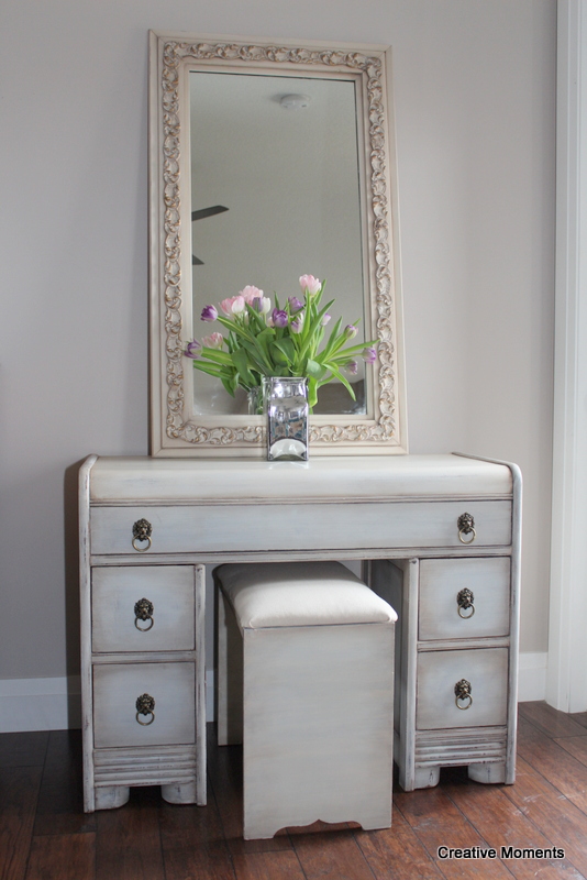 Old Fashioned milk paint vanity, mirror and stool