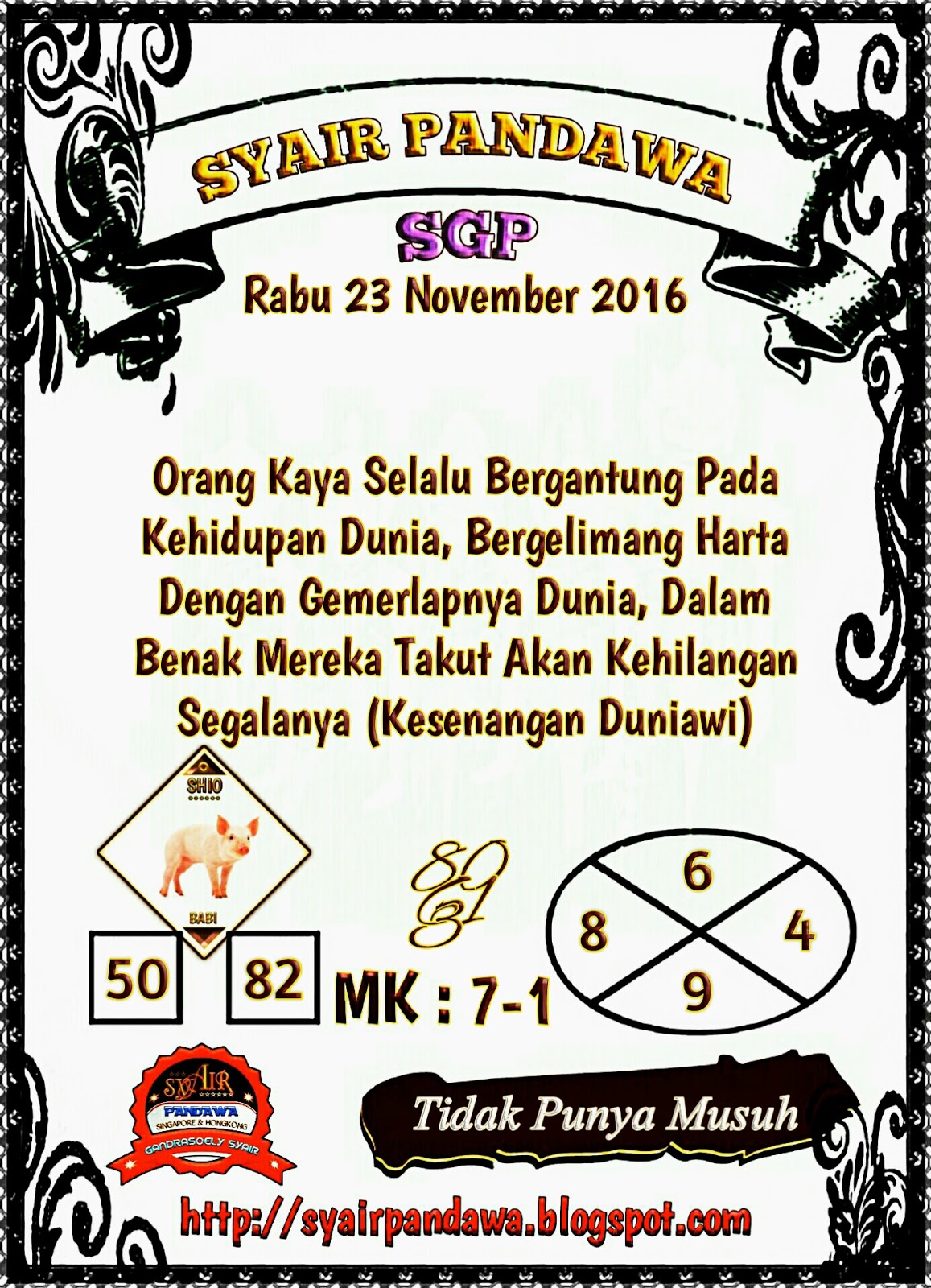 Indowlatoto: Syair Sgp Rabu 23 Nov 2016