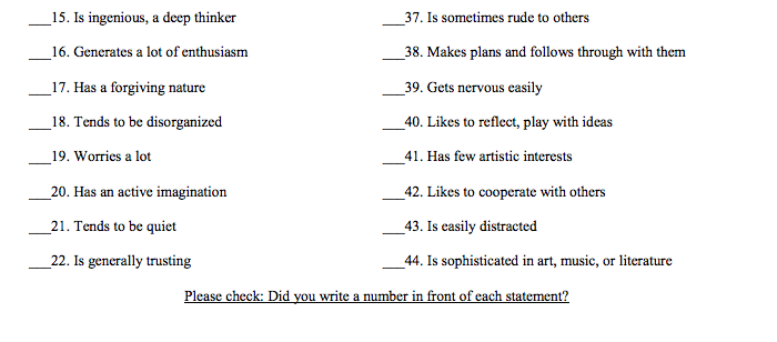 Big 5 personality inventory test Big 5 personality inventory test