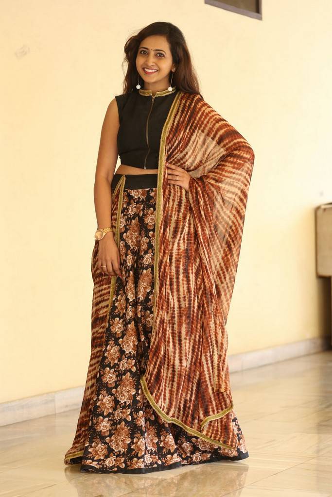Telugu TV Anchor Lasya Stills In Black Dress At Movie Press Meet