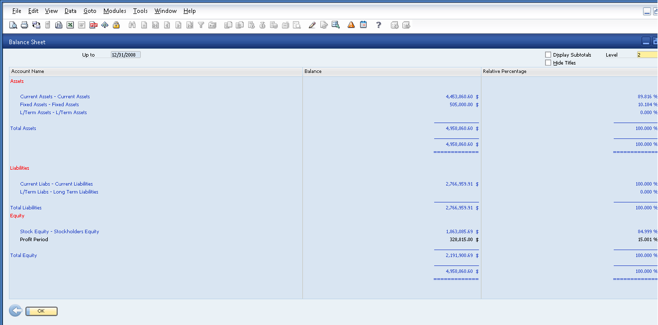 Balance Sheet of SAP Business One