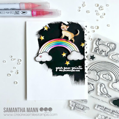 Your Paw Prints Will Always Be Here Card by Samantha Mann for Create a Smile Stamps, Sympathy Card, handmade cards, pet loss, gesso, rainbow bridge #rainbowbridge #createasmile #sympathycard