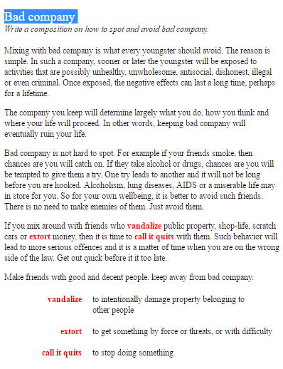 Bad company essay in english picture