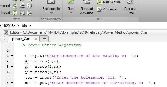 Power Method Algorithm using MATLAB(m-file) - MATLAB Programming
