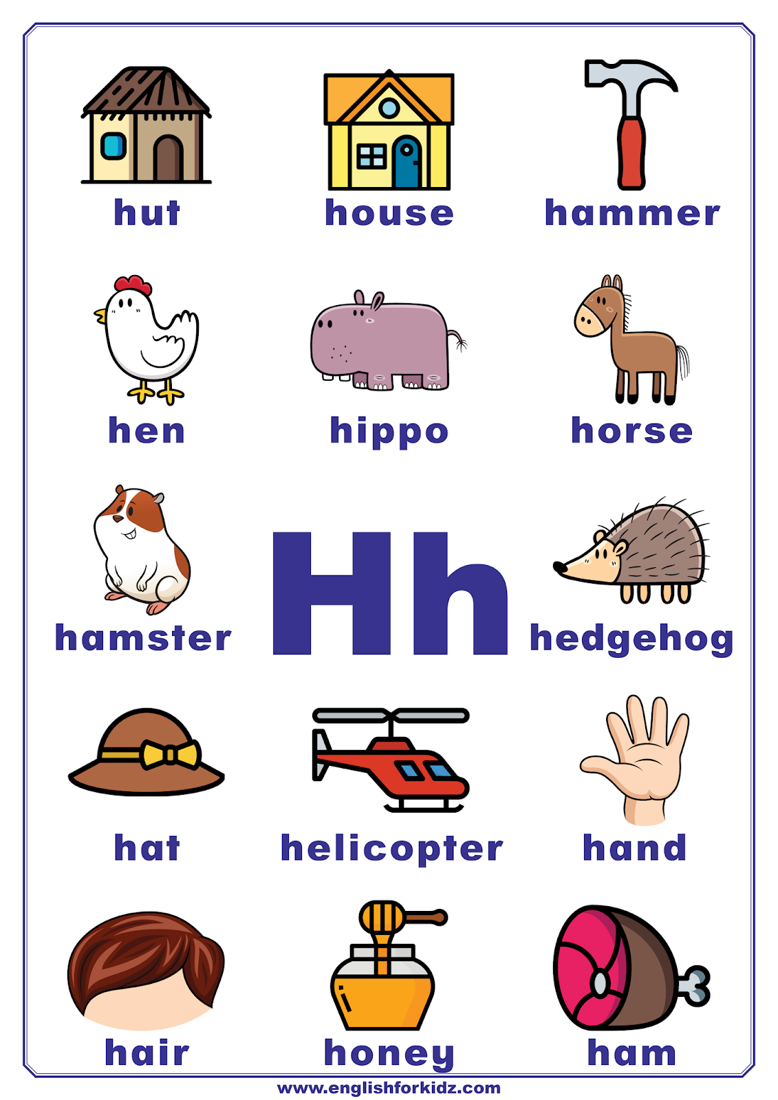 English for Kids Step by Step: Letter H Worksheets, Flash Cards