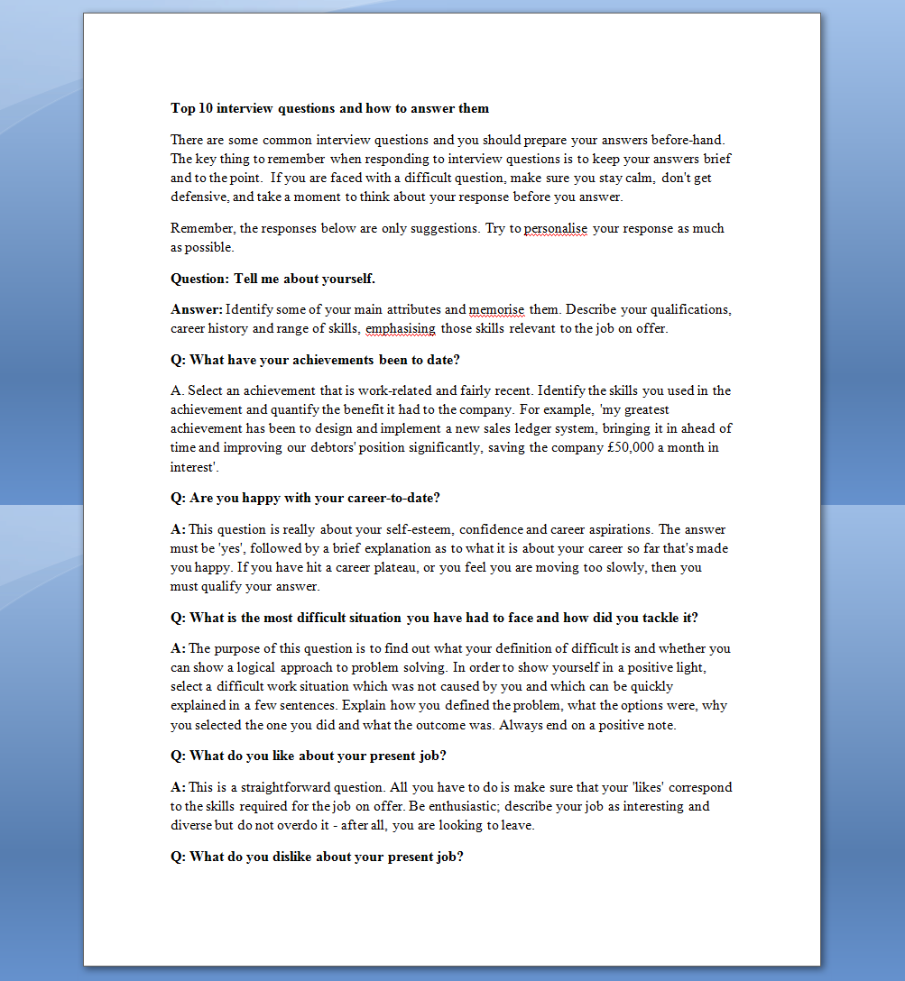 See once top 10 interview questions and how to answer them