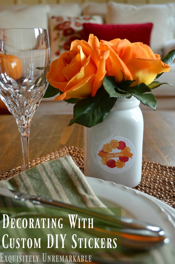 Decorating With Custom DIY Stickers Text for Pin on photo of holiday table setting