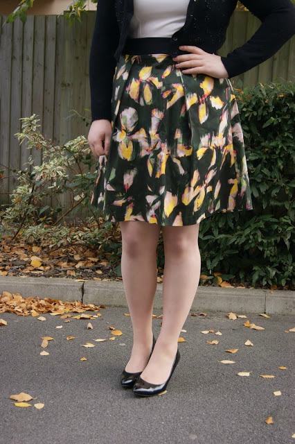 Closet floral fancy occasion dress from New Look, Precis Petit silk pink princess coat, New Look nude pink pointed heels, Clarks black patent pointed shoes, cropped wool cardigan, 1 dress styled 2 ways