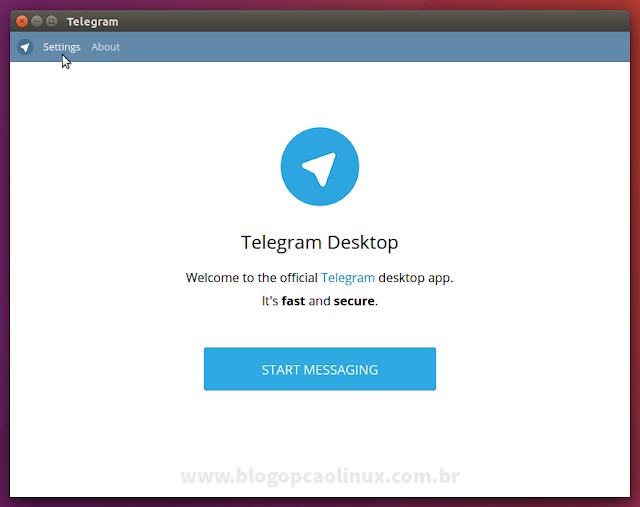 Tela inicial do Telegram Desktop após a instalação Tela inicial do Telegram Desktop após a instalação