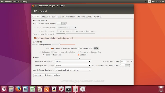 Movendo a barra lateral do Ubuntu para a parte inferior no Unity Tweak Tool Movendo a barra lateral do Ubuntu para a parte inferior no Unity Tweak Tool