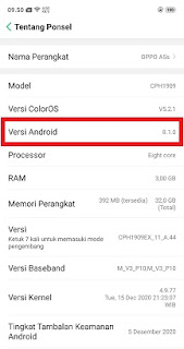 cara melihat versi android di hp oppo