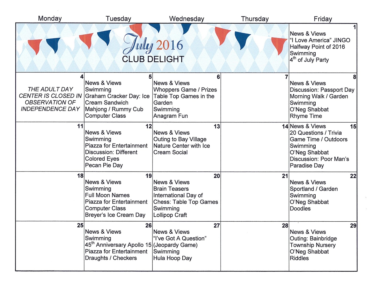 Menorah Park's Mandel Adult Day Center in Cleveland, Ohio JULY 2016