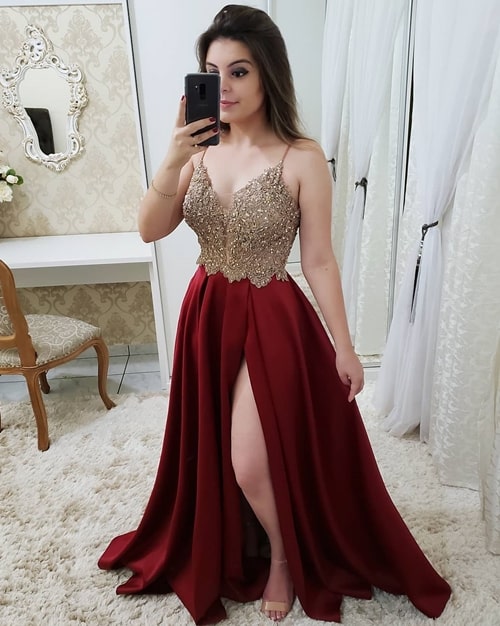 vestido marsala estilo princesa com fenda vestido marsala estilo princesa com fenda