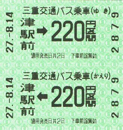 三重交通バス乗車券（往復）