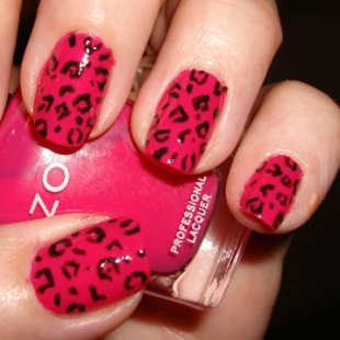 Hot Pink Nail Art with Black Patterns