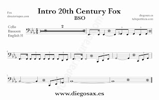 Partitura de la Sintonía de la 20th Century Fox para Violonchelo y Fagot by Alfred Newman Sheet Music for Cello and Bassoon Music Scores