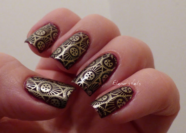 Elanor's Nails: Gold Stamping on Dark Red
