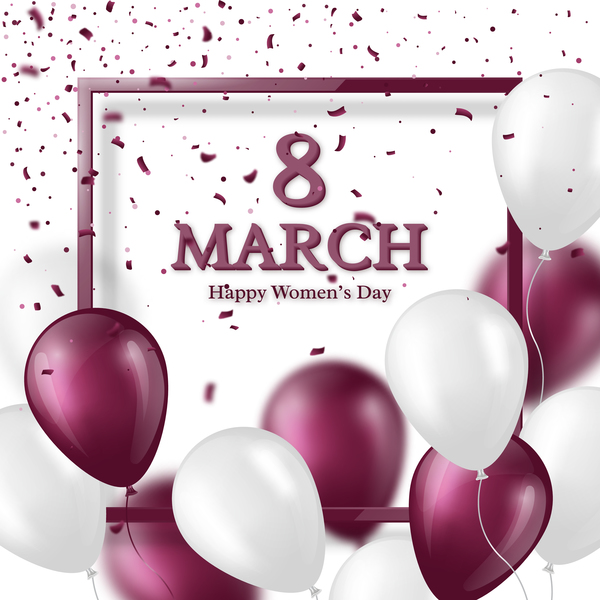 March 8 greeting card Women Day with balloon free vector