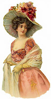 free vintage image Victorian woman in pink dress flowers big hat