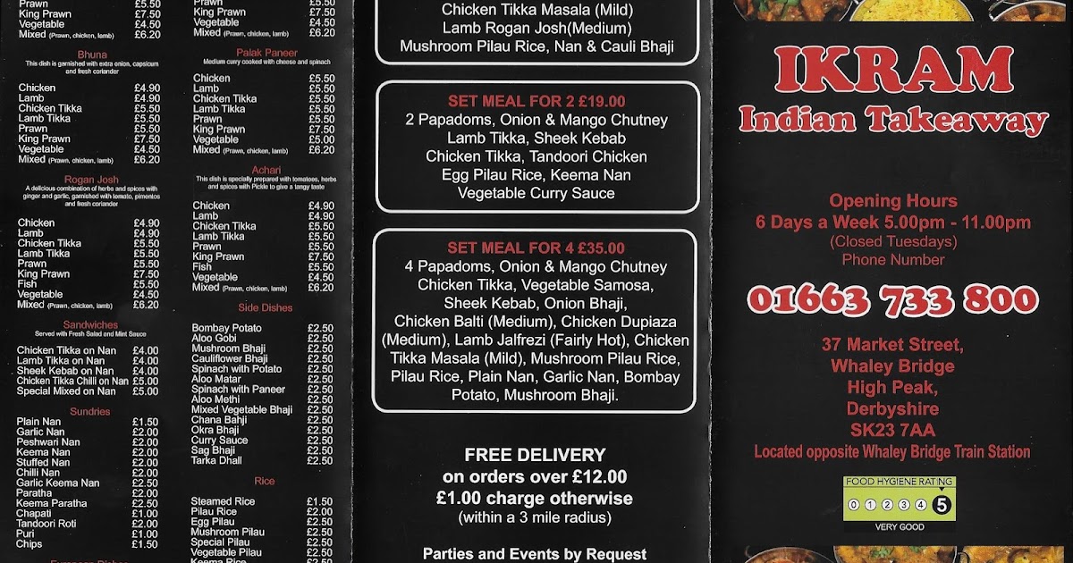 Whaley Bridge Take Away Menus Ikram Indian Takeaway