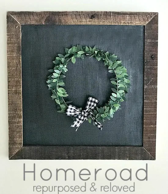Repurposed DIY Chalkboard Display with wreath Homeroad.net 