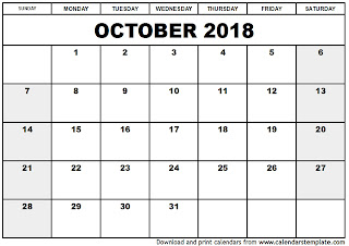 Free Printable Calendar October 2018