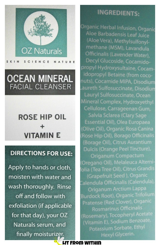 OZ Naturals Ocean Mineral Facial Cleanser ingredients and directions