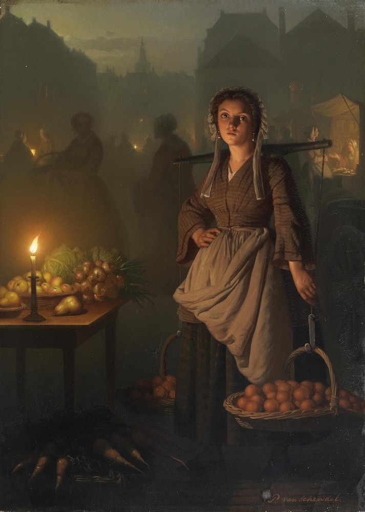 BEAUTIFUL PAINTINGS Petrus VAN SCHENDEL Market by Candlelight
