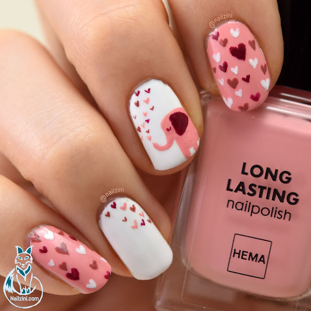 cute elephant valentine nail art