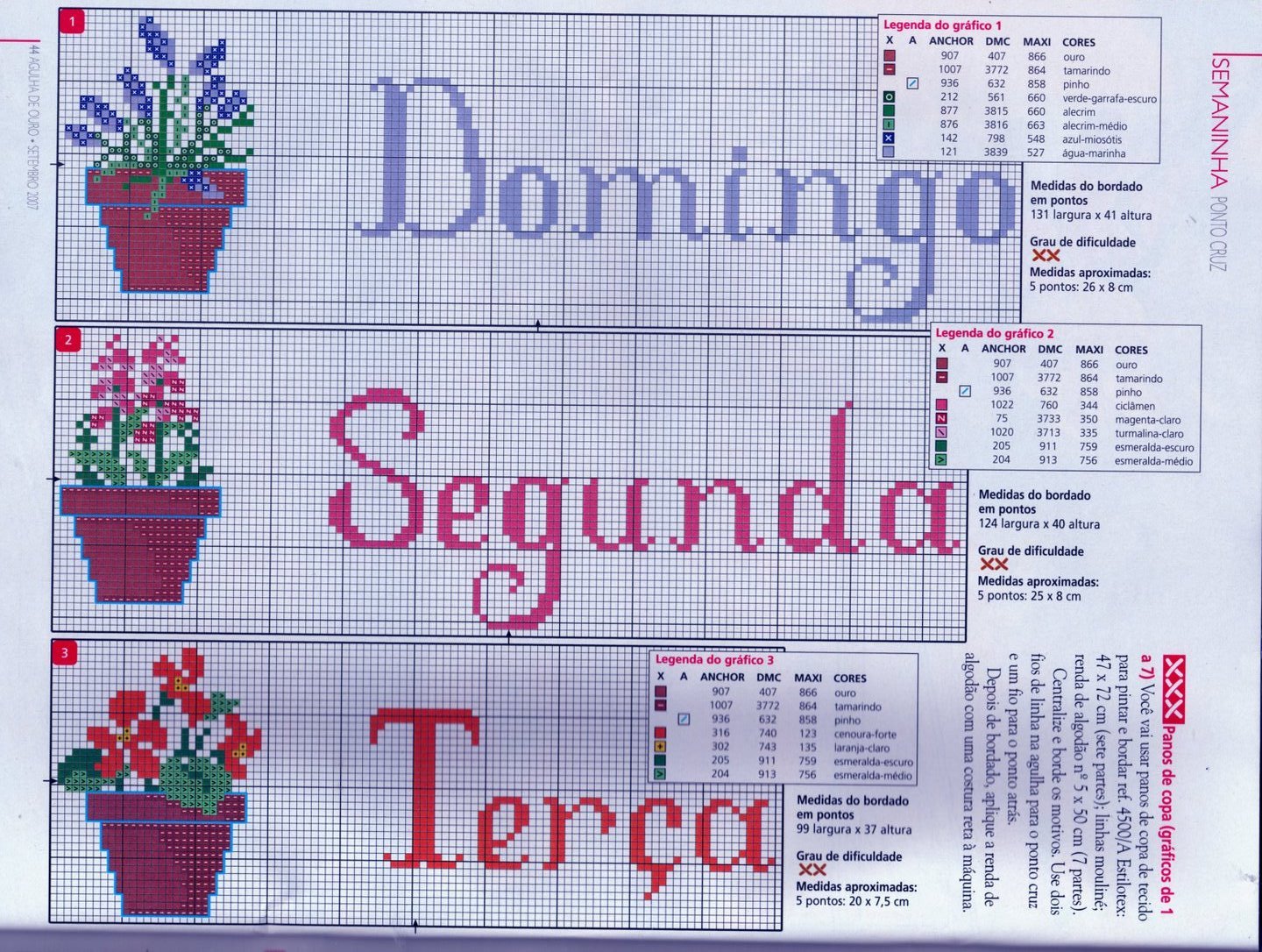 Gráficos De Galinhas Em Ponto Cruz Para Panos De Prato Artesanato em crochê e ponto cruz: Panos de prato: semaninha de vasos