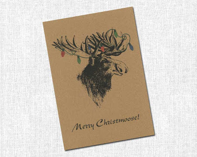 moose with christmas lights hanging off his antlers christmas card
