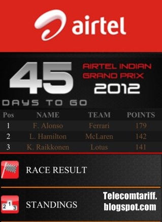 Download Indian Grand prix (Formula One) 2012 app from Airtel