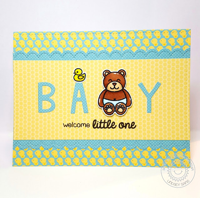 Sunny Studio: Baby Bear Welcome Little One Card by Lindsey Sams.