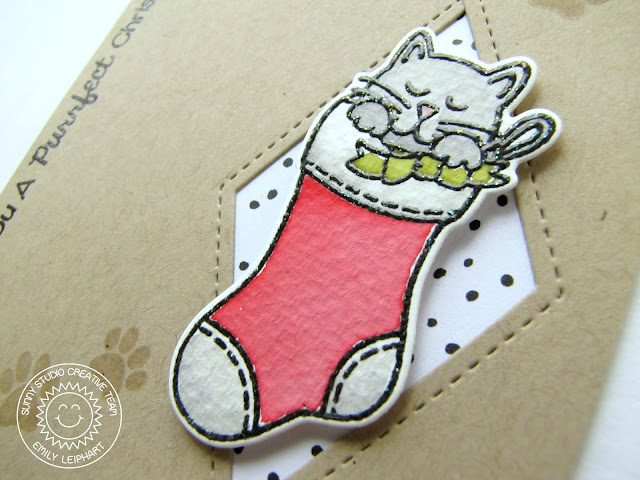 Sunny Studio Stamps: Santa's Helpers Cat In Stocking Christmas Card by Emily Leiphart.