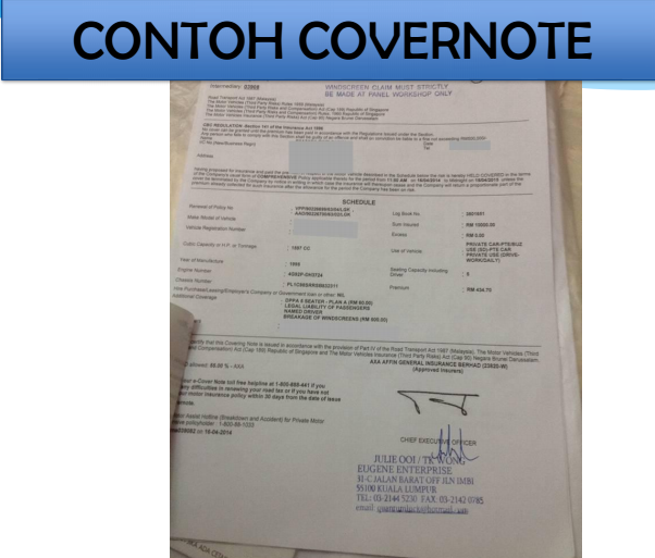 Contoh Cover Note Insurance Kereta Galeri Sampul