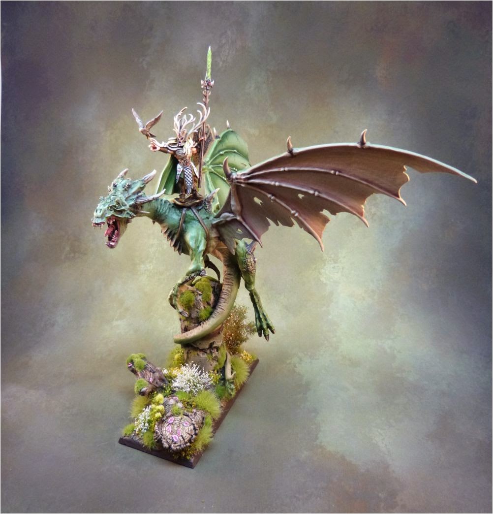 Wood Elves Glade Lord on Forest Dragon finished