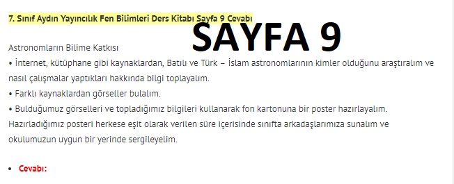 7. Sınıf Fen Bilimleri Ders Kitabı Cevapları Aydın Yayınları SAYFA 9 7. Sınıf Fen Bilimleri Ders Kitabı Cevapları Aydın Yayınları SAYFA 9
