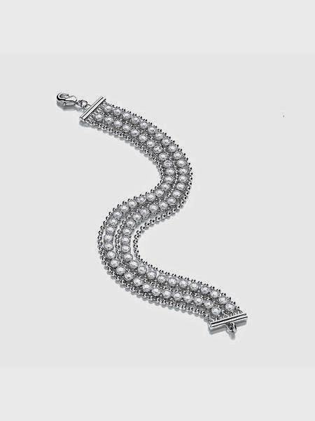 Rhodium Sparkle Bead Multi Row Bracelet