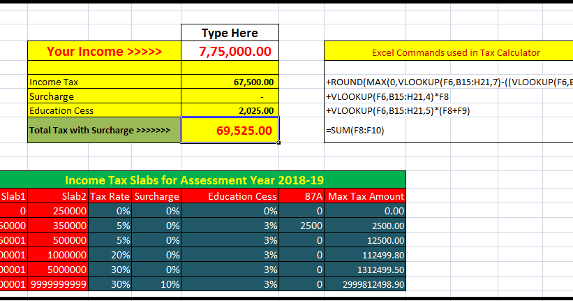 excel tax calculator 2018