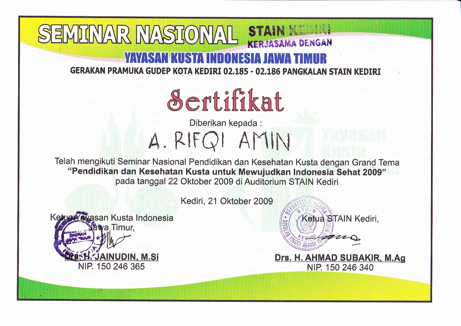 Contoh Sertifikat Kegiatan Banjir Embun