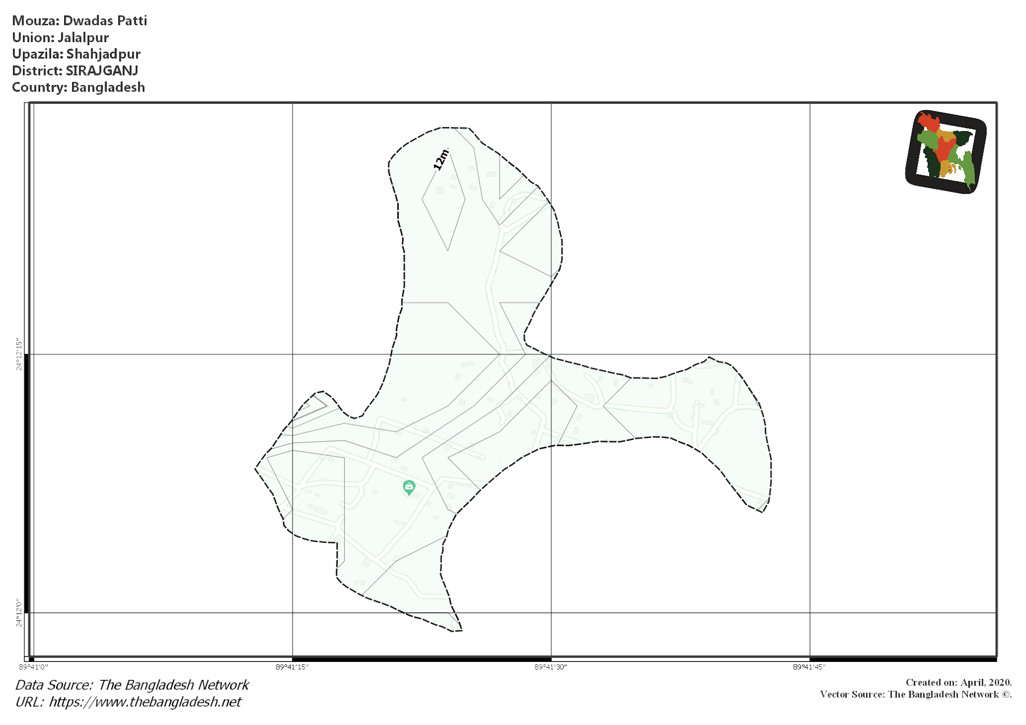 Map of Dwadas Patti Mouza of Shahjadpur Upazila, SIRAJGANJ, Bangladesh.