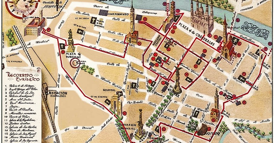- Zaragonés -: Plano de Zaragoza año 1951. Turístico