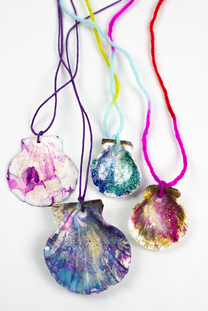 How to Make Marbled and Sparkly Shell Necklaces for Summer- Great for all mermaid or beach lovers!