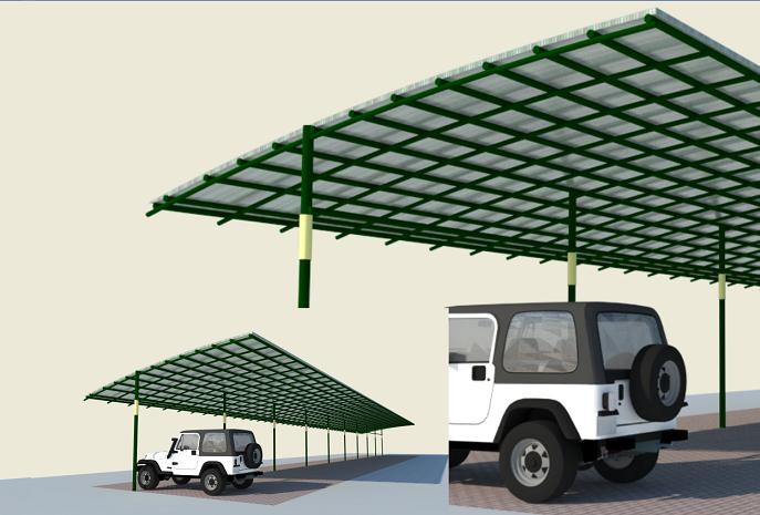 Jasa desain bangunan murah meliputi desain canopy lahan parkir area 