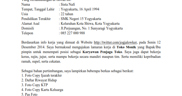 Contoh Surat Lamaran Kerja Di Toko Emas Contoh Surat