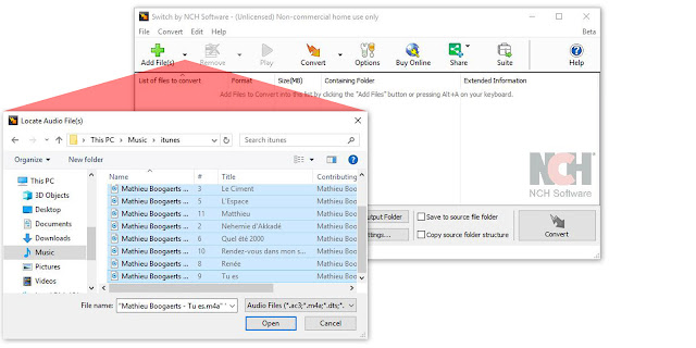 Import M4A files into Switch An image demonstrating how to import M4A files into Switch to convert to MP